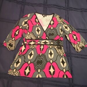 AB Studio Pink and Gray Patterned Blouse